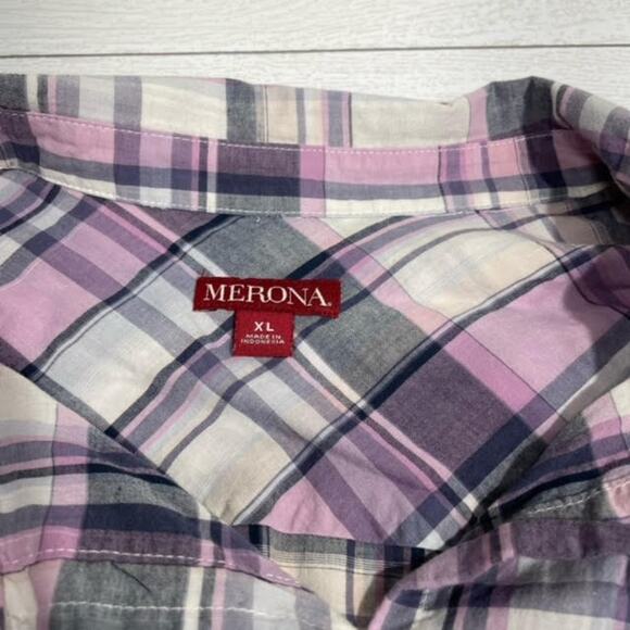 Merona Lavender Pink Plaid Button Down Collared Shirt Size Extra Large - Picture 6 of 7